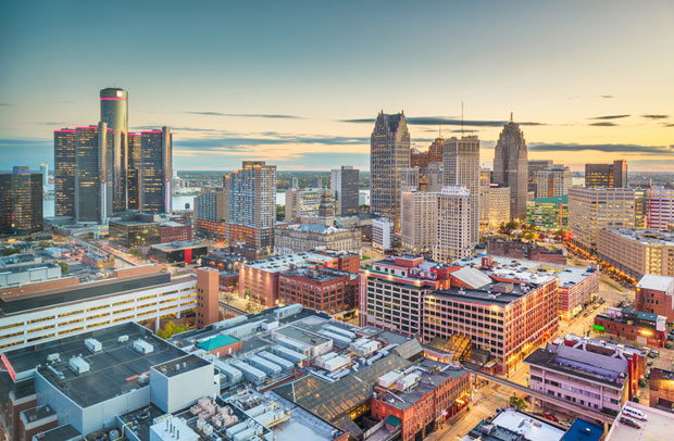 Detroit skyline and city center where Selective offers Michigan Business Insurance.